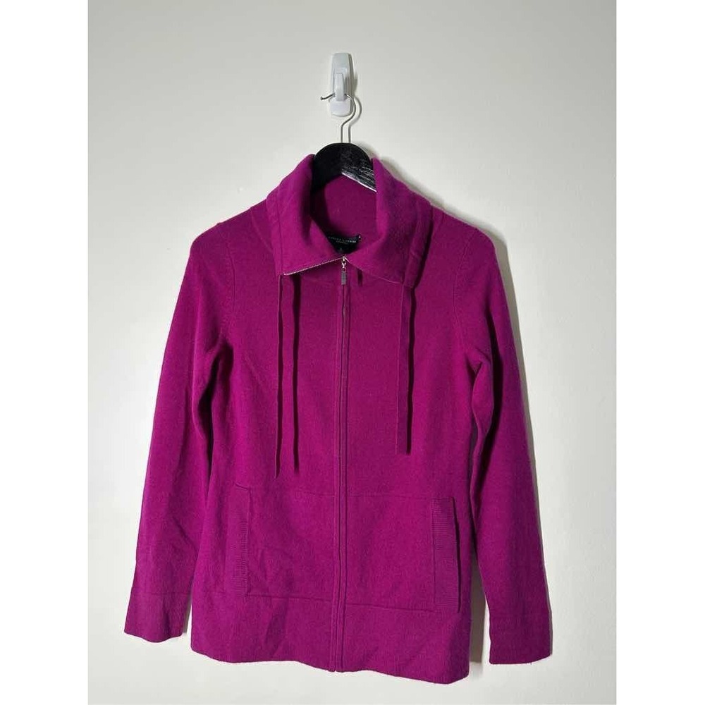 Banana Republic Women's Fuschia Cashmere Full Zip Collar Sweater Pockets Size S